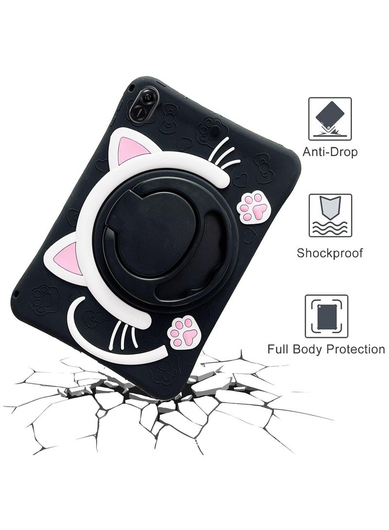 Case Compatible with Honor Pad X9 /X8 PRO Tablet 11.5 Inch 2023 Cover, Cute Cat Kids Case with 360° Rotating Handle Kickstand Shockproof Rugged Heavy Duty Kids Friendly Tablet Cover, Black