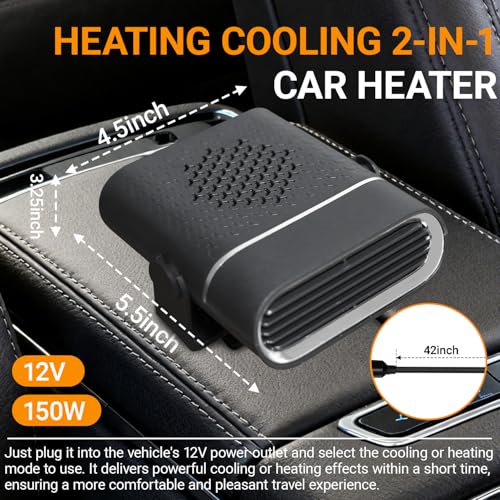 BSTGEKELY 150W 12V car heater and Fan, Portable Auto Defroster Defogger with Dual Mode, 360° Rotatable for Interior Warming and Cooling, Easy Plug-in - Image 2