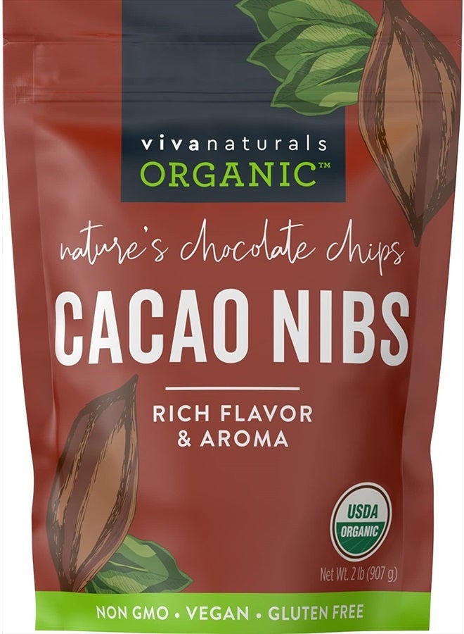 Viva Naturals Organic Cacao Nibs, 2 lb Bag (907g) - Keto Friendly and Vegan Unsweetened Chocolate Chip Substitute, Perfect for Gluten Free Baking, Cacao Nib Smoothies and More, Non-GMO and Gluten Free - Image 1