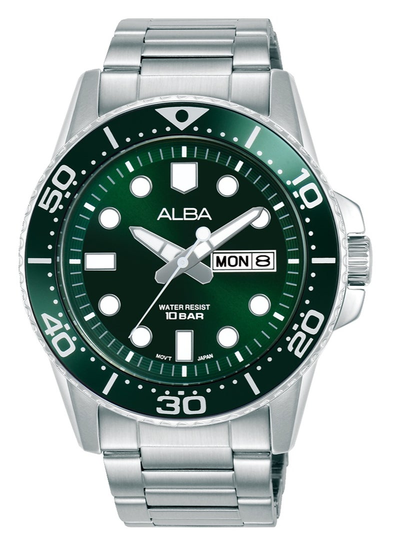 Alba Active Men’s Watch AV3595X1, 42.5 mm Green Dial, Stainless Steel Case & Bracelet, 100 m WR - Image 1