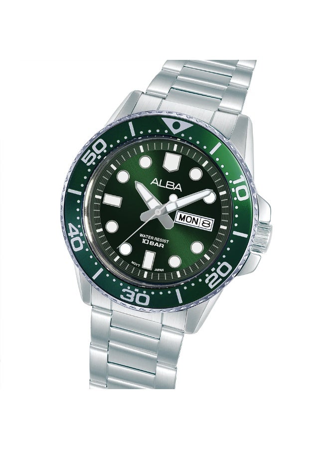Alba Active Men’s Watch AV3595X1, 42.5 mm Green Dial, Stainless Steel Case & Bracelet, 100 m WR - Image 4