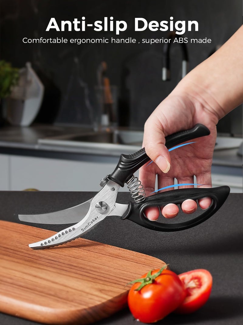 SimCoker Poultry Shears, Heavy Duty Kitchen Shears With Anti-Slip Handle & Safety Lock, Poultry Scissors for Meat, Chicken, Bone,Turkey, Fish, Spring Loaded, Dishwasher Safe - Image 4