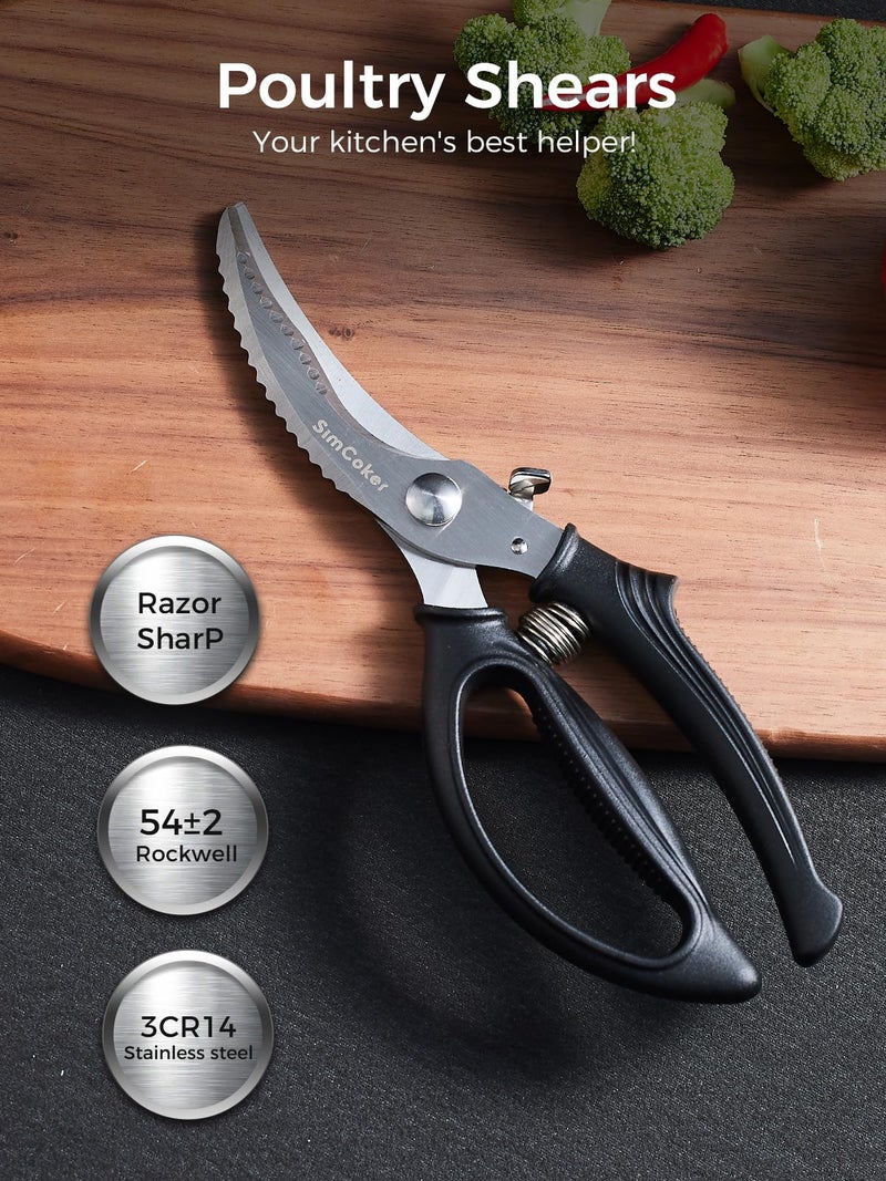 SimCoker Poultry Shears, Heavy Duty Kitchen Shears With Anti-Slip Handle & Safety Lock, Poultry Scissors for Meat, Chicken, Bone,Turkey, Fish, Spring Loaded, Dishwasher Safe - Image 3