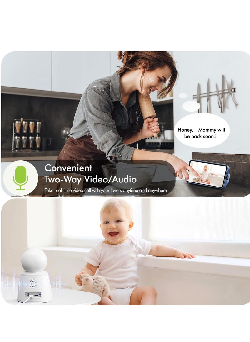 SYOSI 2K Indoor Home Security Camera, Wifi Monitor for Baby/Elder/Kid/Nanny Two-Way Video/Phone App, Pet Cam, Motion Detection, Smart Siren, Pan-Tilt, Night Vision, Cloud & SD Storage  - Image 3