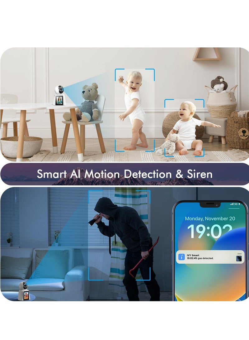 SYOSI 2K Indoor Home Security Camera, Wifi Monitor for Baby/Elder/Kid/Nanny Two-Way Video/Phone App, Pet Cam, Motion Detection, Smart Siren, Pan-Tilt, Night Vision, Cloud & SD Storage  - Image 2