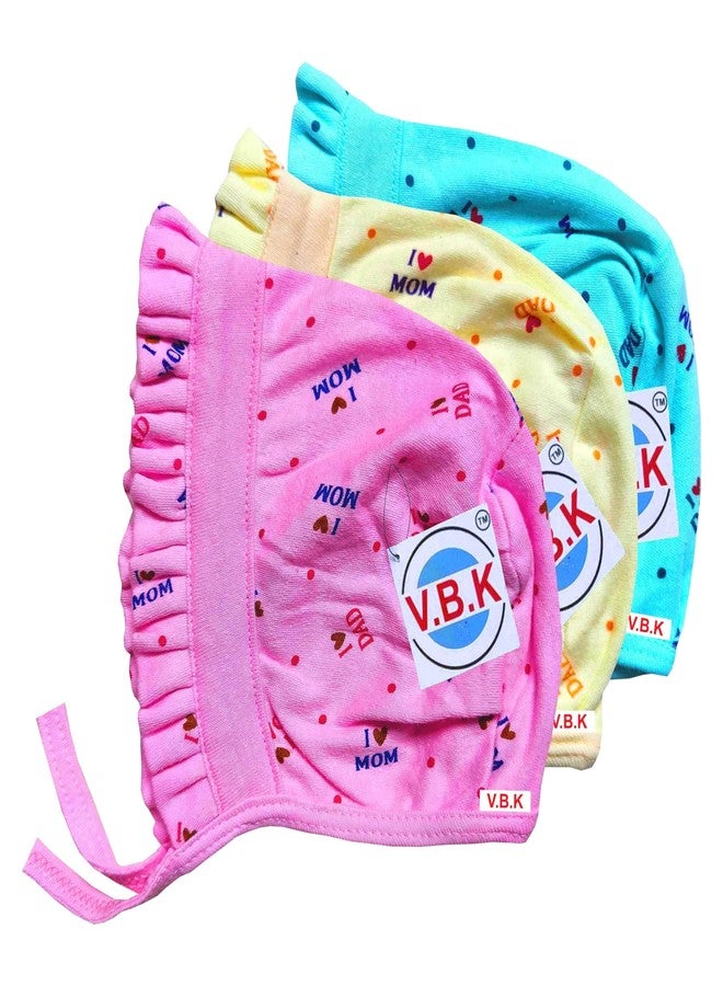 V.B.K طقم قبعة/غطاء رأس للأطفال الرضع من VBK®، للأولاد والبنات، عبوة من 3 قطع، مصنوع من قماش ناعم من الجوارب الخالصة (من 6 أشهر إلى 12 شهرًا)، متعدد الألوان - Image 1