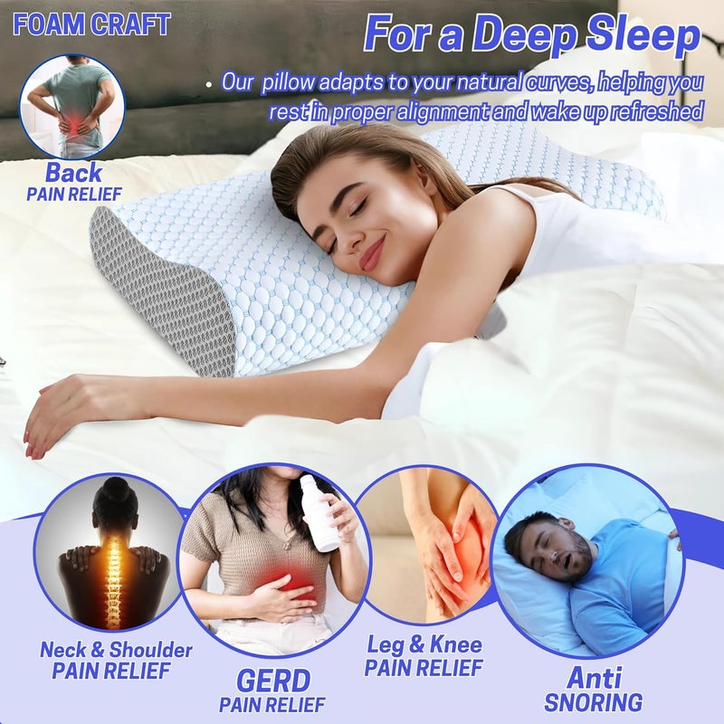 FOAM CRAFT® Orthopedic Cervical Pillow for Side & Stomach Sleepers - Blue & Grey, Queen (16" X 28") - Image 5