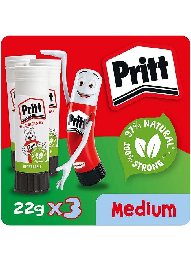 Pritt Glue Stick Safe & Child Friendly Craft Glue For Arts & Crafts Activities Strong Hold Adhesive For School & Office Supplies 22 G (Pack Of 3) - Image 1