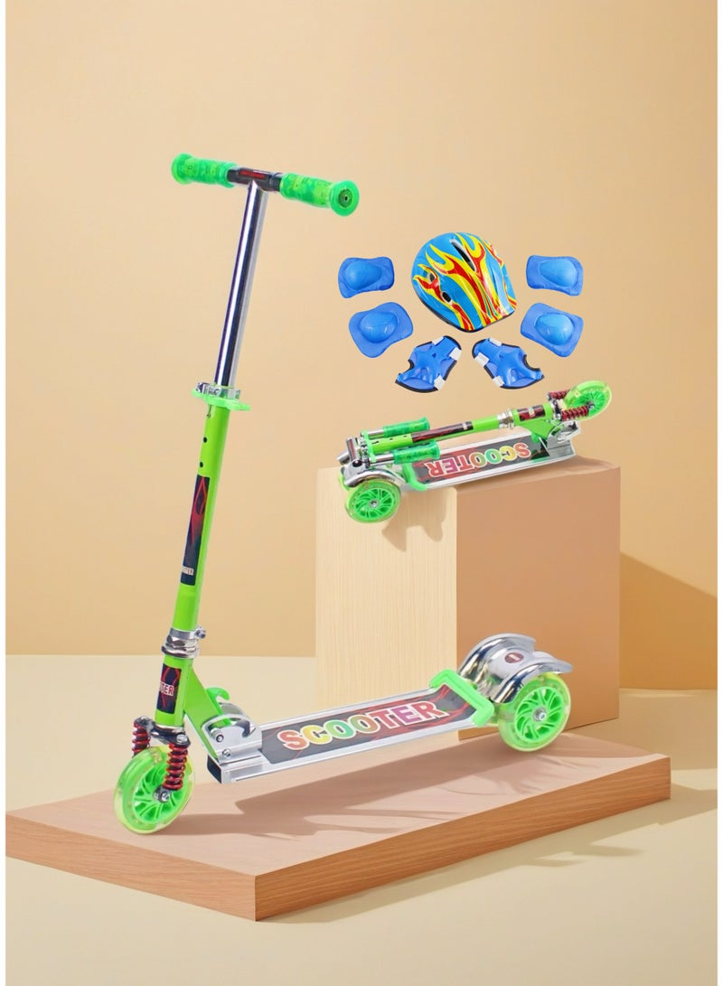 EASY FUTURE Scooters for Kids with Foldable & Height Adjustable Handle Kick Scooter with LED PU Wheels & Rear Brake Kids Scooter for 3 to 8 Years Including Full Protective Gear Set - Image 1