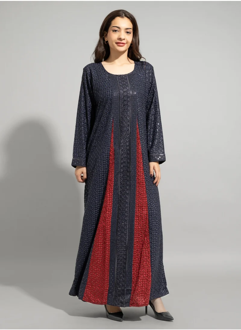 IKKXA Dazzling Charm Embroidered Jalabiya IN010 Blue