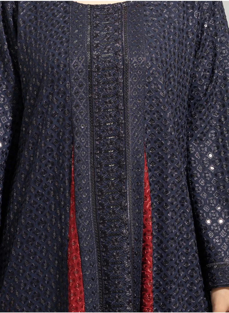 IKKXA Dazzling Charm Embroidered Jalabiya IN010 Blue