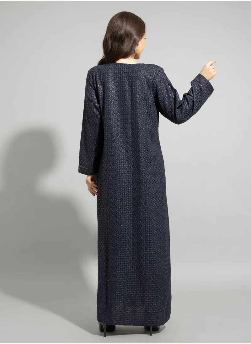 IKKXA Dazzling Charm Embroidered Jalabiya IN010 Blue