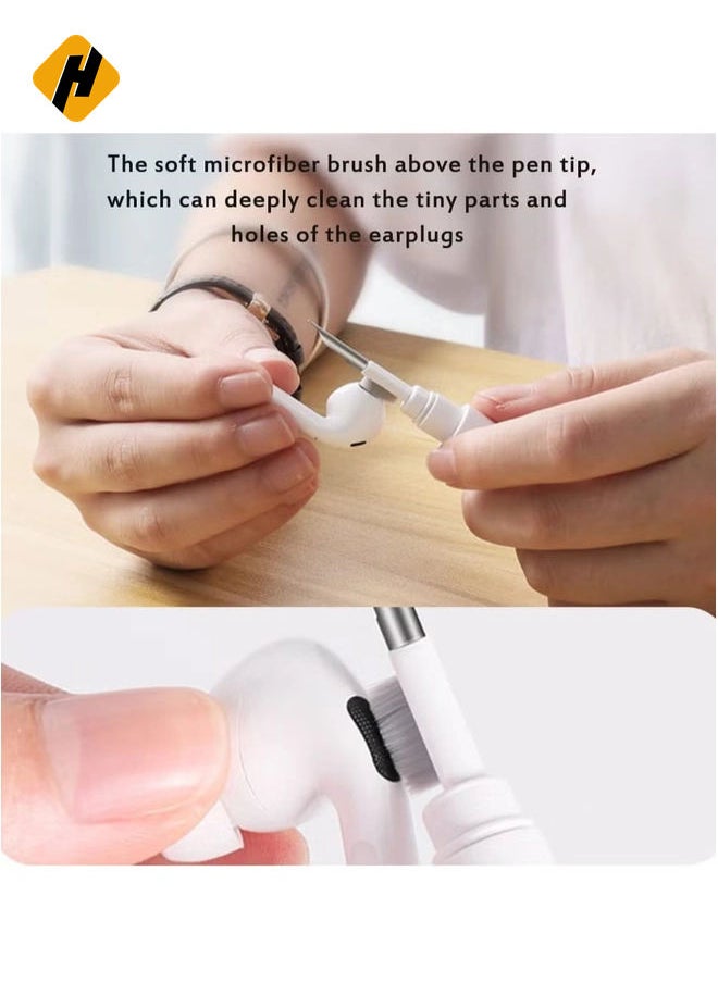 HuHa - Earbuds Cleaning Pen Fits for Airpods Pro 1 2 3 Multi Cleaner Kit Soft Brush for Bluetooth Earphones Case Compact Portable Multifunctional Cleaning Kit (White) - Image 1
