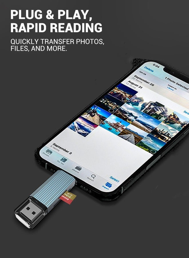 سبا لوكستيك الناقل التسلسلي العام 3.0 نوع سي و لايت OTG قارئ بطاقة - فتحة مزدوجة ( SD / TF ) الألومنيوم قارئ بطاقة صغيرة | النقل السريع ، التوصيل والتشغيل ، اي فون / الروبوت / كمبيوتر محمول - Image 2