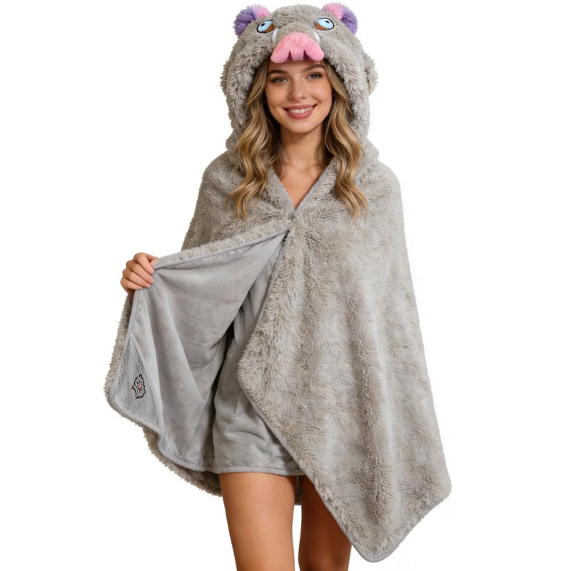 Juejuezi Anime Wearable Blanket Cloak Hoodie Cosplay Costume Hooded Cloaks Cape Soft Shawl Wrap Nap 58.2 x 41.3 in (GreyHUI-A, One Size) - Image 1