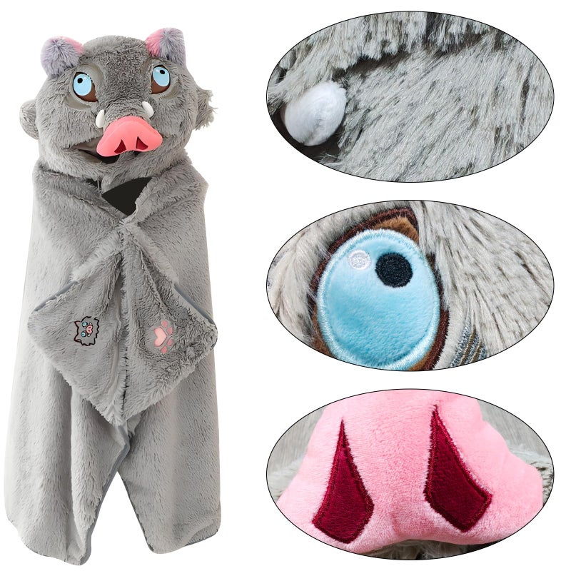 Juejuezi Anime Wearable Blanket Cloak Hoodie Cosplay Costume Hooded Cloaks Cape Soft Shawl Wrap Nap 58.2 x 41.3 in (GreyHUI-A, One Size) - Image 4
