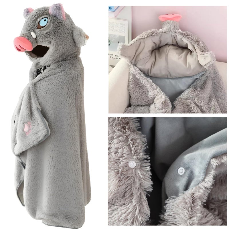 Juejuezi Anime Wearable Blanket Cloak Hoodie Cosplay Costume Hooded Cloaks Cape Soft Shawl Wrap Nap 58.2 x 41.3 in (GreyHUI-A, One Size) - Image 5