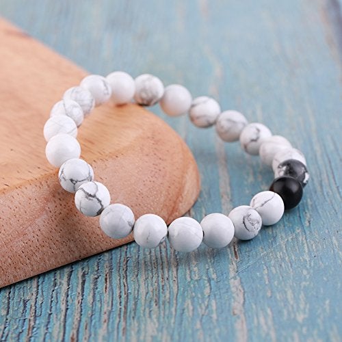 Byson 2 Pcs Couple Distance Relationship Bracelets Black Matte Agate & White Howlite Energy Beads Stone Ying Yang Balance Bracelet Banglet for Lovers Touch Bracelets Long Distance Relationship - Image 5
