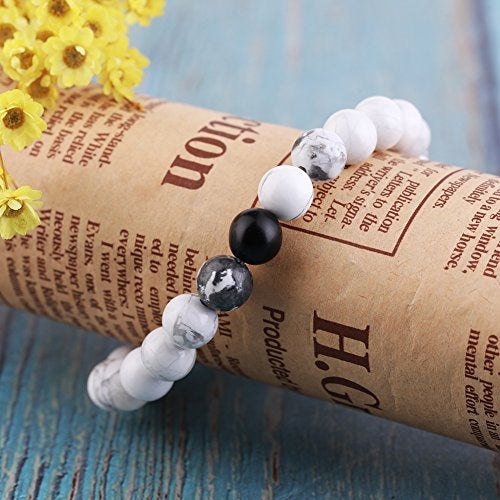 Byson 2 Pcs Couple Distance Relationship Bracelets Black Matte Agate & White Howlite Energy Beads Stone Ying Yang Balance Bracelet Banglet for Lovers Touch Bracelets Long Distance Relationship - Image 3
