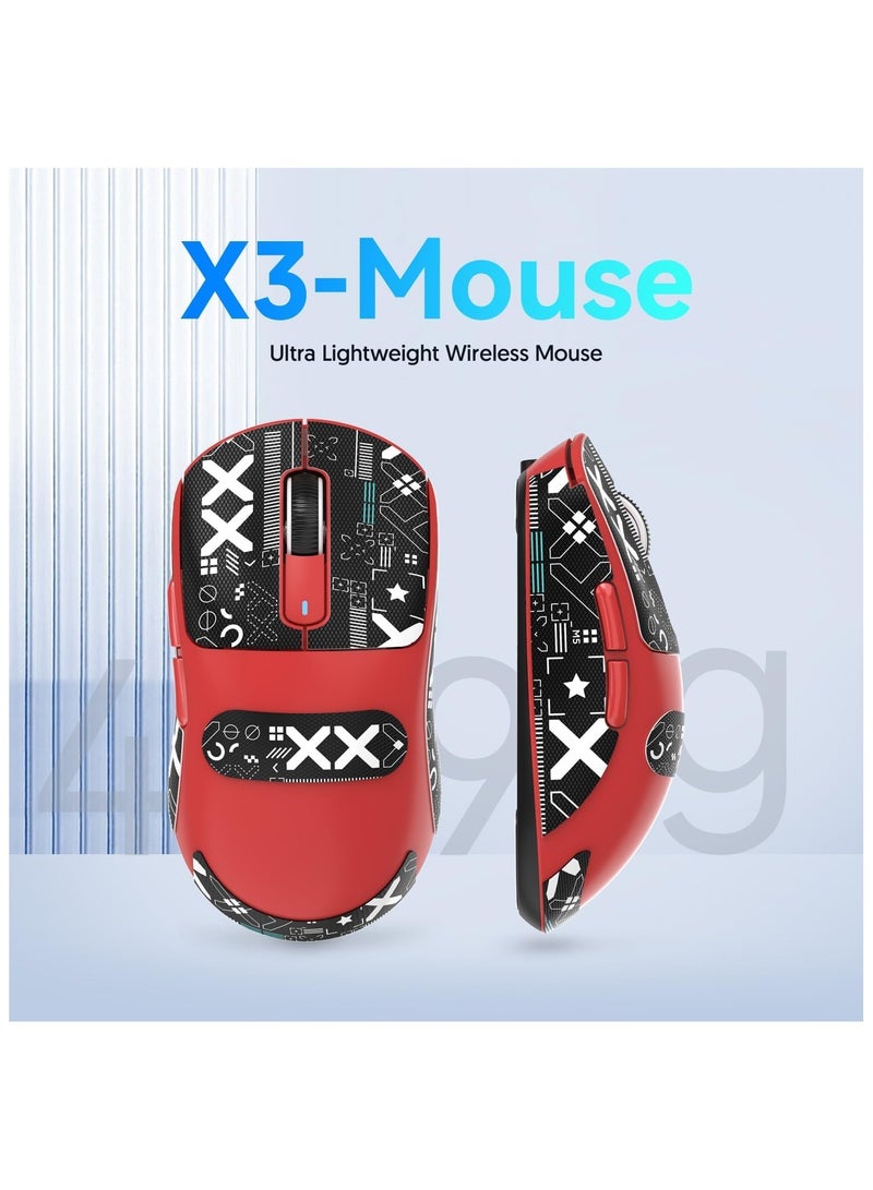 Attack Shark ATTACK SHARK X3 Wireless Gaming Mouse – Ultra-Light 49g Superlight Design – 26,000 DPI Optical Sensor – 2.4GHz Wireless, Bluetooth & Wired Connection – Programmable Buttons – RGB Lighting – Ergonomic Grip – Compatible with PC, Laptop, Mac (Red)  - Image 2
