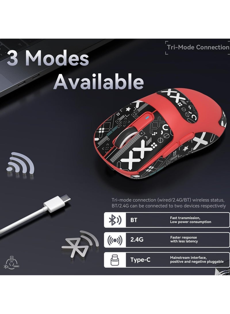 Attack Shark ATTACK SHARK X3 Wireless Gaming Mouse – Ultra-Light 49g Superlight Design – 26,000 DPI Optical Sensor – 2.4GHz Wireless, Bluetooth & Wired Connection – Programmable Buttons – RGB Lighting – Ergonomic Grip – Compatible with PC, Laptop, Mac (Red)  - Image 4