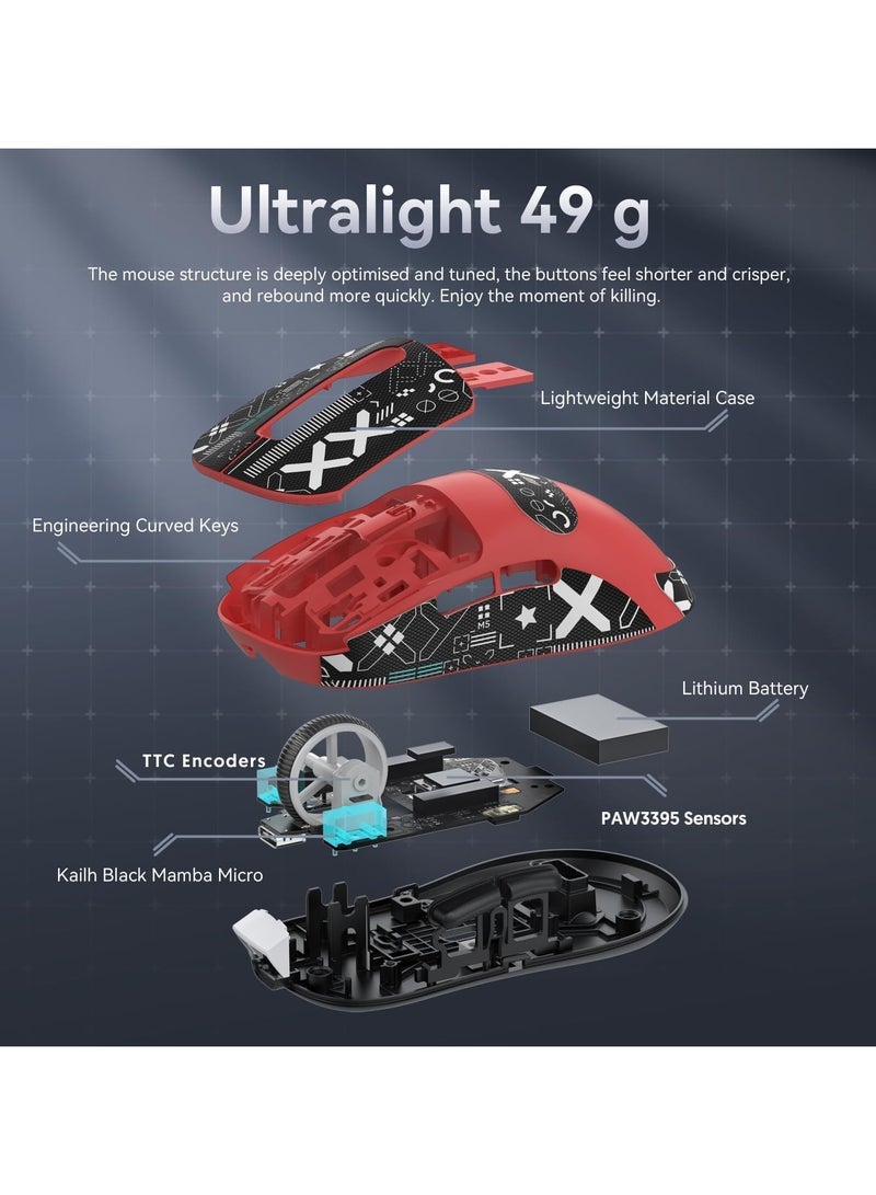 Attack Shark ATTACK SHARK X3 Wireless Gaming Mouse – Ultra-Light 49g Superlight Design – 26,000 DPI Optical Sensor – 2.4GHz Wireless, Bluetooth & Wired Connection – Programmable Buttons – RGB Lighting – Ergonomic Grip – Compatible with PC, Laptop, Mac (Red)  - Image 5