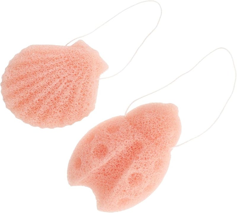 Konjac Facial Sponges 2 Pack Pink Beetle and Scallop Shapes Gentle Exfoliating Face Cleansing Tool - Image 1