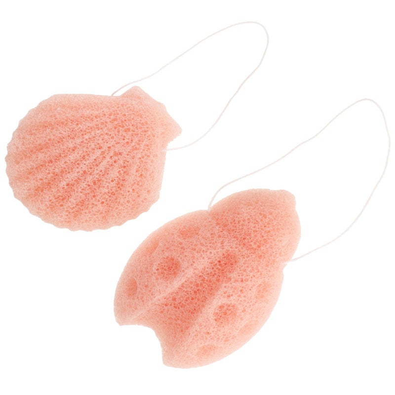 Konjac Facial Sponges 2 Pack Pink Beetle and Scallop Shapes Gentle Exfoliating Face Cleansing Tool - Image 2