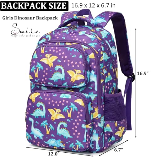 JIANYA Kids Backpacks for School Girls School Bag Kindergarten Emelentary Girls School Backpack with Lunch Box, Dinosaur Purple - Image 5