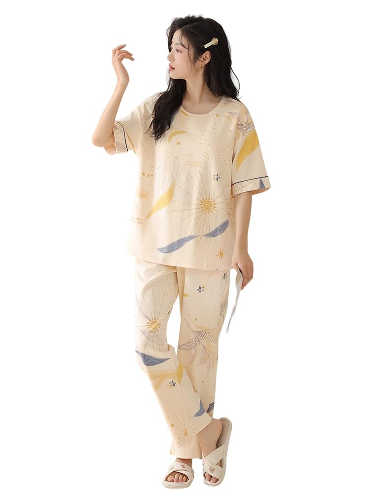 Celary Korean Style Women’s Night Suit - Cute Printed Pajama Set with Long Sleeve Top & Pants - Image 1