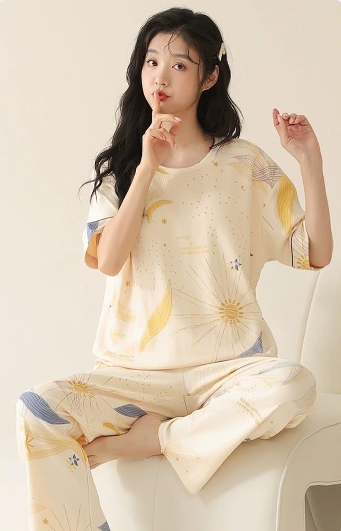 Celary Korean Style Women’s Night Suit - Cute Printed Pajama Set with Long Sleeve Top & Pants - Image 5