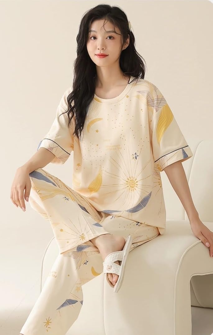 Celary Korean Style Women’s Night Suit - Cute Printed Pajama Set with Long Sleeve Top & Pants - Image 3