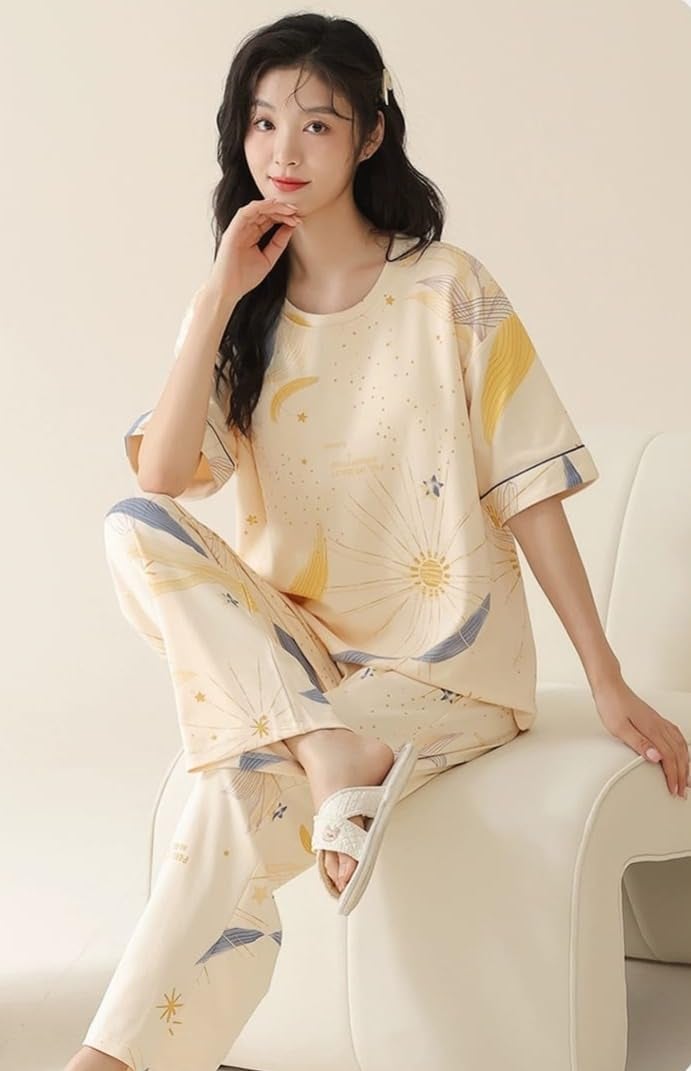 Celary Korean Style Women’s Night Suit - Cute Printed Pajama Set with Long Sleeve Top & Pants - Image 4
