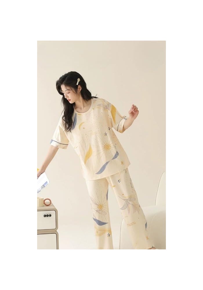 Celary Korean Style Women’s Night Suit - Cute Printed Pajama Set with Long Sleeve Top & Pants - Image 2