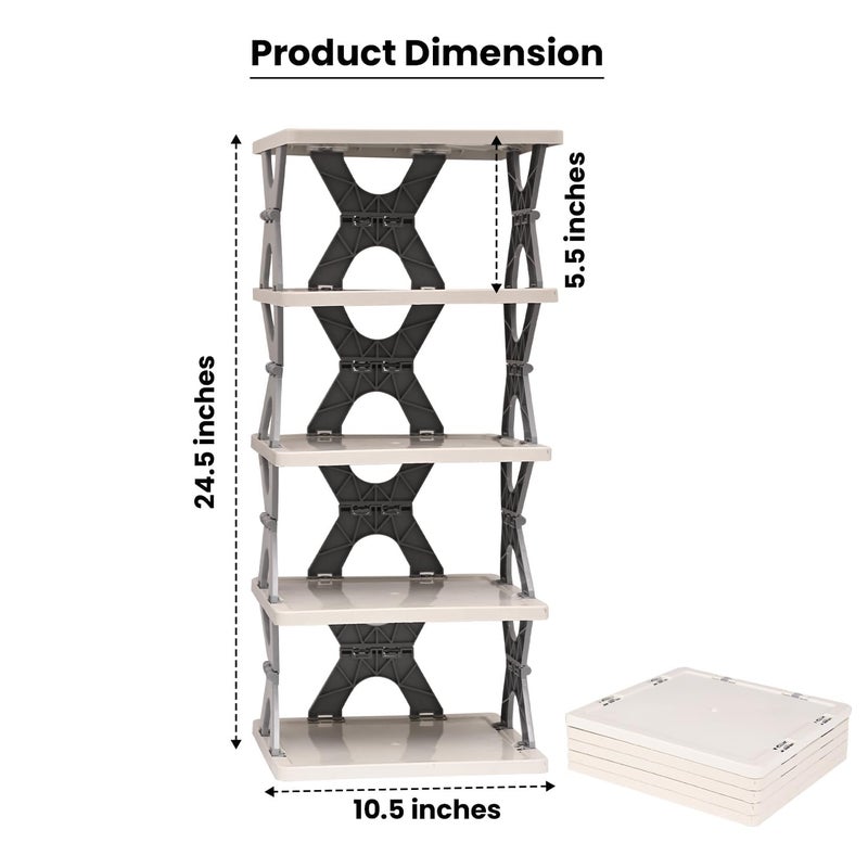Pivalo 5Tier Stackable Shoe Rack Expandable PVC Footwear Organiser Portable Lightweight and Reusable Storage Shelf for Sandals Sleepers White - Image 2