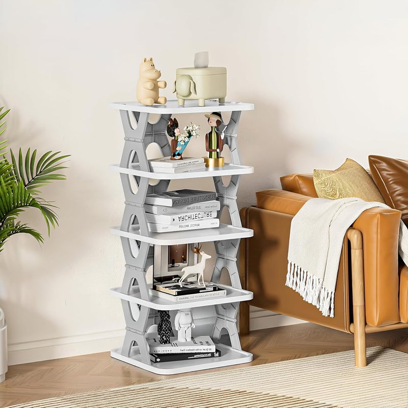 Pivalo 5Tier Stackable Shoe Rack Expandable PVC Footwear Organiser Portable Lightweight and Reusable Storage Shelf for Sandals Sleepers White - Image 1