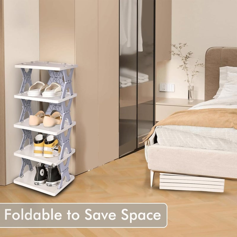 Pivalo 5Tier Stackable Shoe Rack Expandable PVC Footwear Organiser Portable Lightweight and Reusable Storage Shelf for Sandals Sleepers White - Image 5