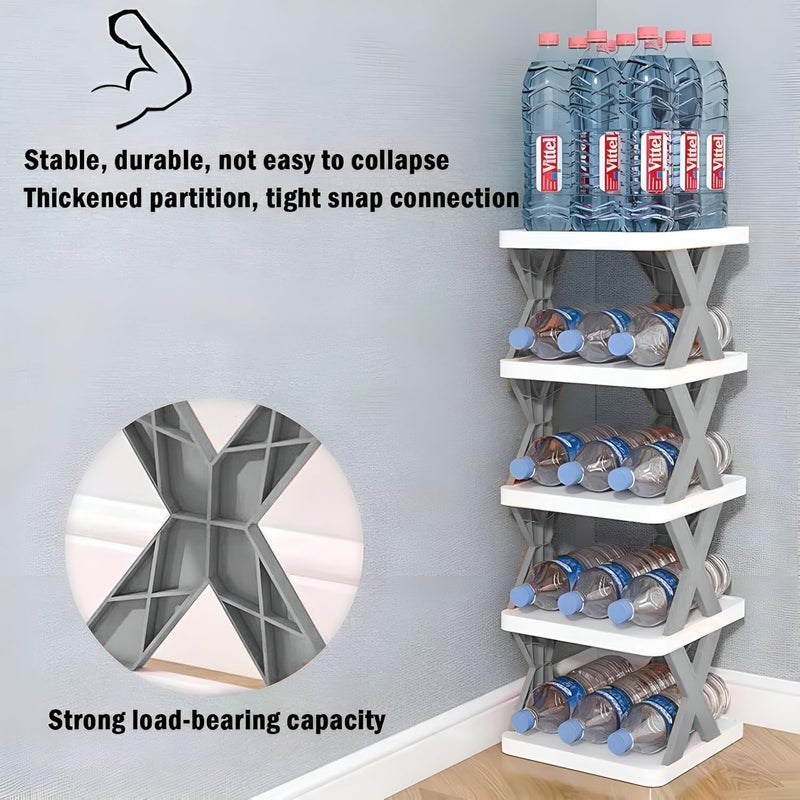 Pivalo 5Tier Stackable Shoe Rack Expandable PVC Footwear Organiser Portable Lightweight and Reusable Storage Shelf for Sandals Sleepers White - Image 3