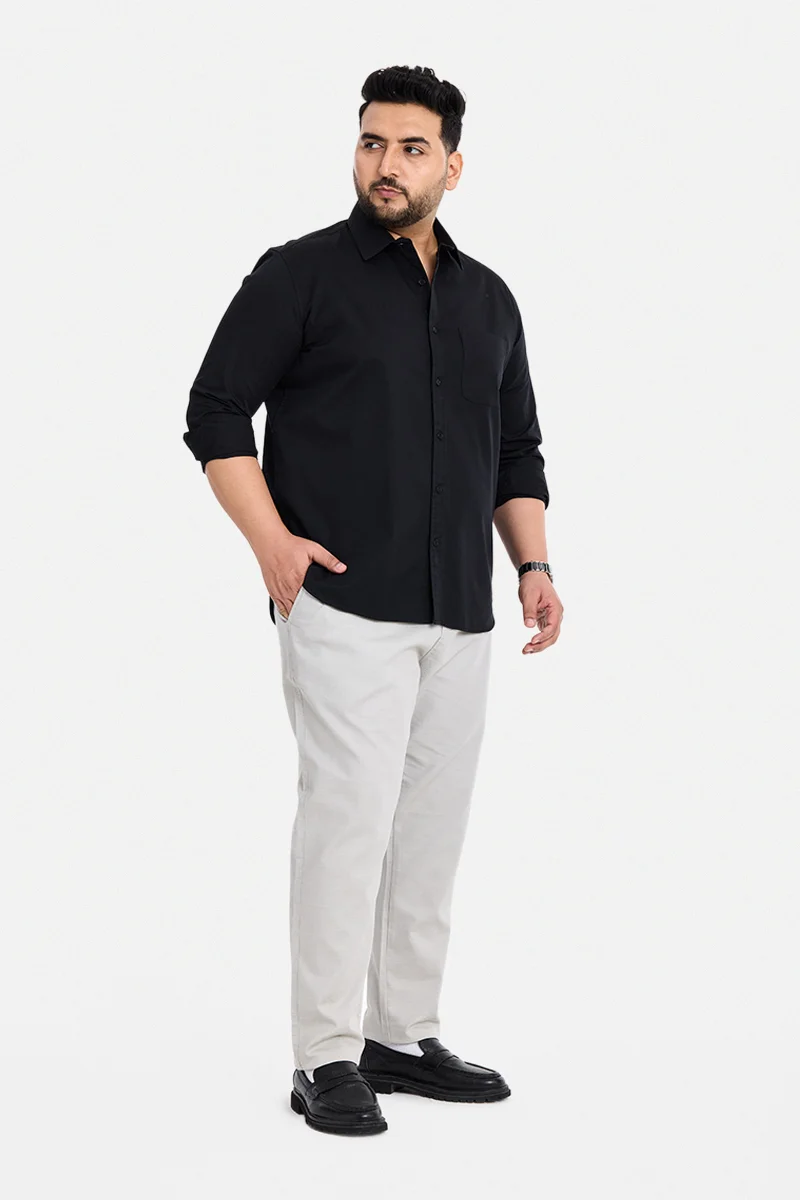 SNITCH Black Solid Long Sleeve Regular Fit Casual Plus Size Shirt