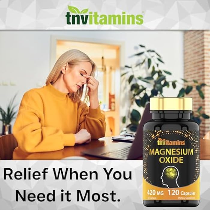 tnvitamins Magnesium Oxide 420mg - 120 Capsules | 4 Month Supply! | 100% Daily Value of Magnesium Oxide in One Capsule | Oxido de Magnesio | Non-GMO, Made in The USA - Image 5