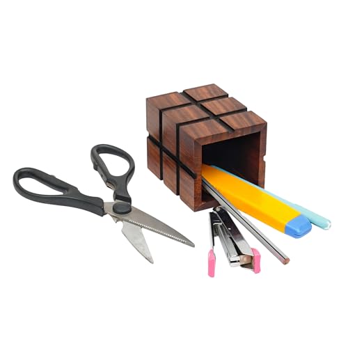 Fine Craft India Wooden Multipurpose Holder | Pen Stand, Cutlery Stand, Brush Organizer | Desktop Table Accessories for Office, Kitchen & Vanity | 4x3 Inch Handmade Organizer - Image 4