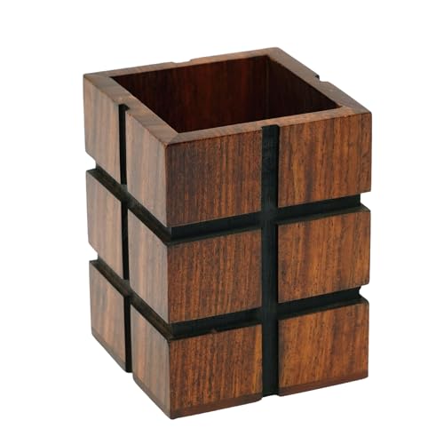 Fine Craft India Wooden Multipurpose Holder | Pen Stand, Cutlery Stand, Brush Organizer | Desktop Table Accessories for Office, Kitchen & Vanity | 4x3 Inch Handmade Organizer - Image 5