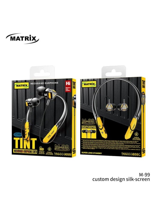 MATRIX Matrix Neckband Earphones - 250 mAh - Black and Yellow - M-99  - Image 2
