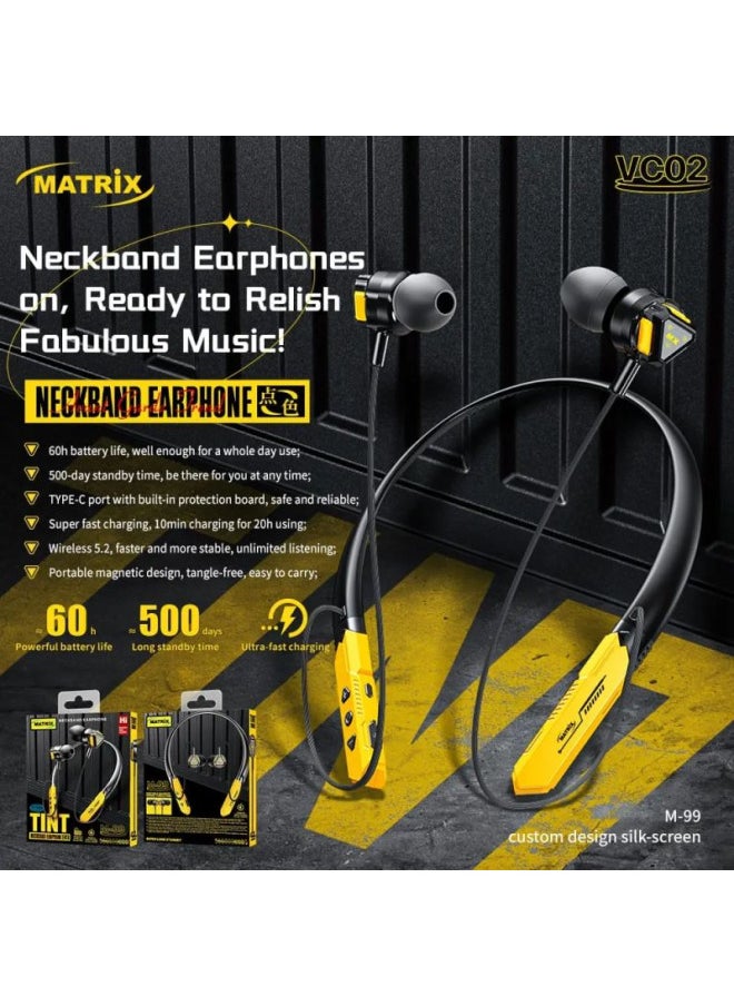 MATRIX Matrix Neckband Earphones - 250 mAh - Black and Yellow - M-99  - Image 3