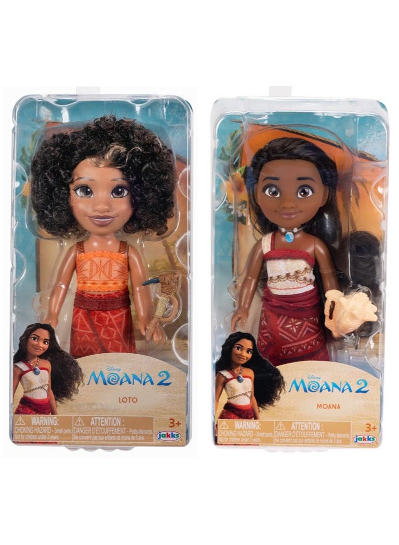 Disney دمية موانا 2 موانا ولوتو الصغيرة 6 بوصات، متنوعة 1 قطعة (قد يختلف الشخصية) | دمية أزياء | دمية قابلة للجمع | لعب تمثيلي | تنكر | هدية للأطفال - Image 1