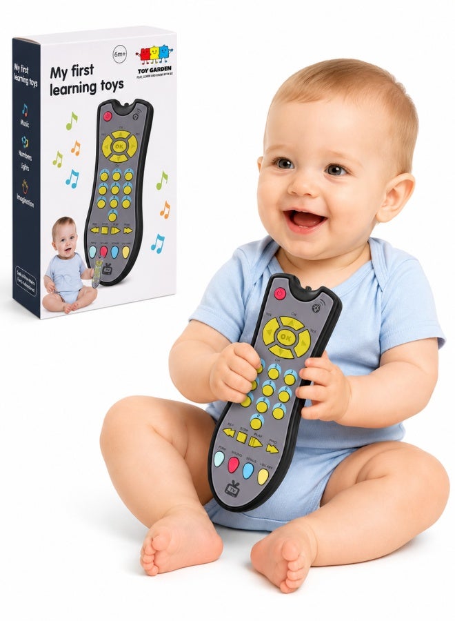 Baby TV Remote Control Learning Toy, for 18 Months+ Baby,My First Learning Toy with 3 Languages Encourage Babies and Toddlers to Learn Numbers, Educational Kids Toy(Gray Body Colored Buttons)