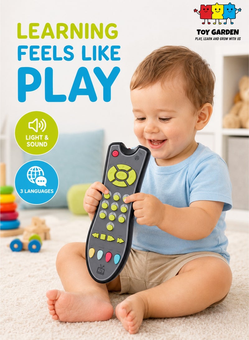 TOY GARDEN Baby TV Remote Control Learning Toy, for 18 Months+ Baby,My First Learning Toy with 3 Languages Encourage Babies and Toddlers to Learn Numbers, Educational Kids Toy(Gray Body Colored Buttons) - Image 1