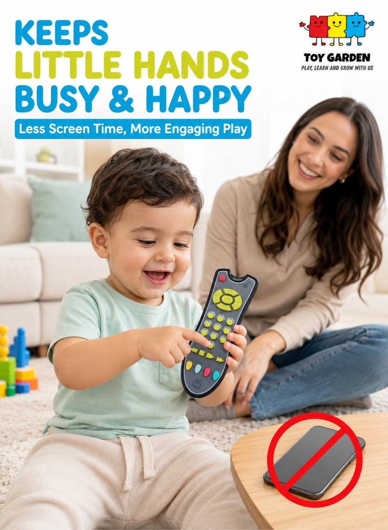 TOY GARDEN Baby TV Remote Control Learning Toy, for 18 Months+ Baby,My First Learning Toy with 3 Languages Encourage Babies and Toddlers to Learn Numbers, Educational Kids Toy(Gray Body Colored Buttons) - Image 2