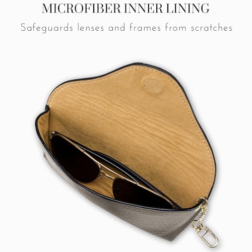 EutDett Genuine Leather Sunglasses Case, Portable Soft Travel Sun Glasses Case with Hanging Hook, Eye Glasses Storage Shell Pouch for Women Men - Image 2