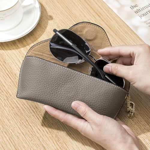 EutDett Genuine Leather Sunglasses Case, Portable Soft Travel Sun Glasses Case with Hanging Hook, Eye Glasses Storage Shell Pouch for Women Men - Image 5